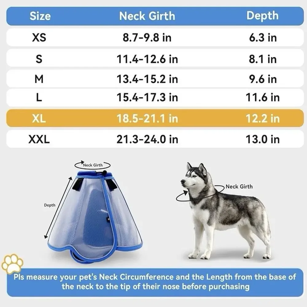 Vithael Soft Dog Recovery Cone Collar XL Blue Adjustable Elizabethan Collar